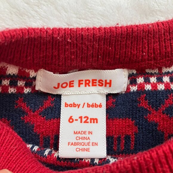 Joe Fresh 6-12M Fair Isle Holiday Sweater Red Navy Reindeer EUC Baby - Picture 5 of 14